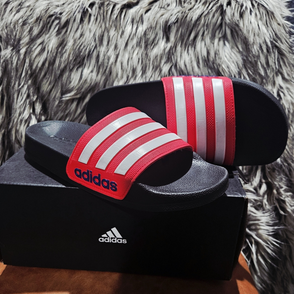 Adidas Black and Red Slide Sandals